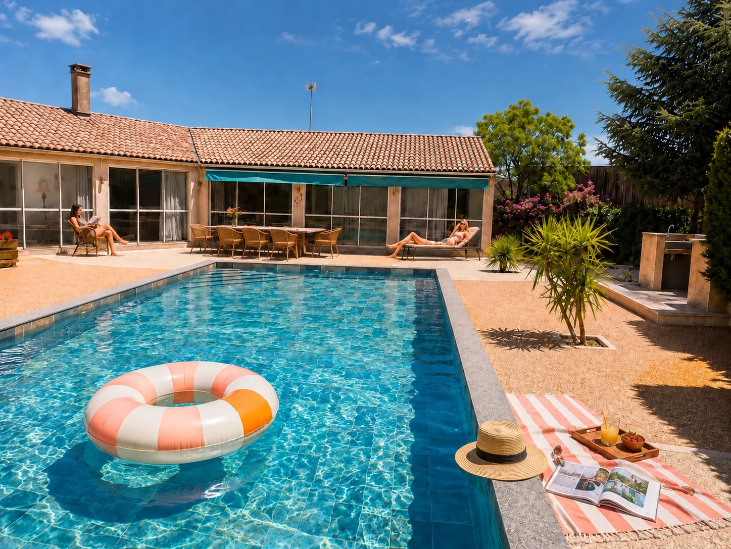 Vue de la piscine et de la terrasse